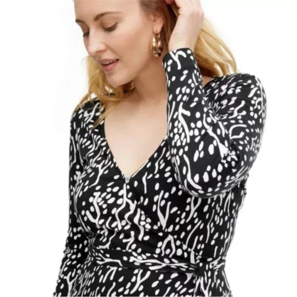 DVF X Target Long Sleeve Midi Sea Spots Black Wrap Dress Size XS NWOT